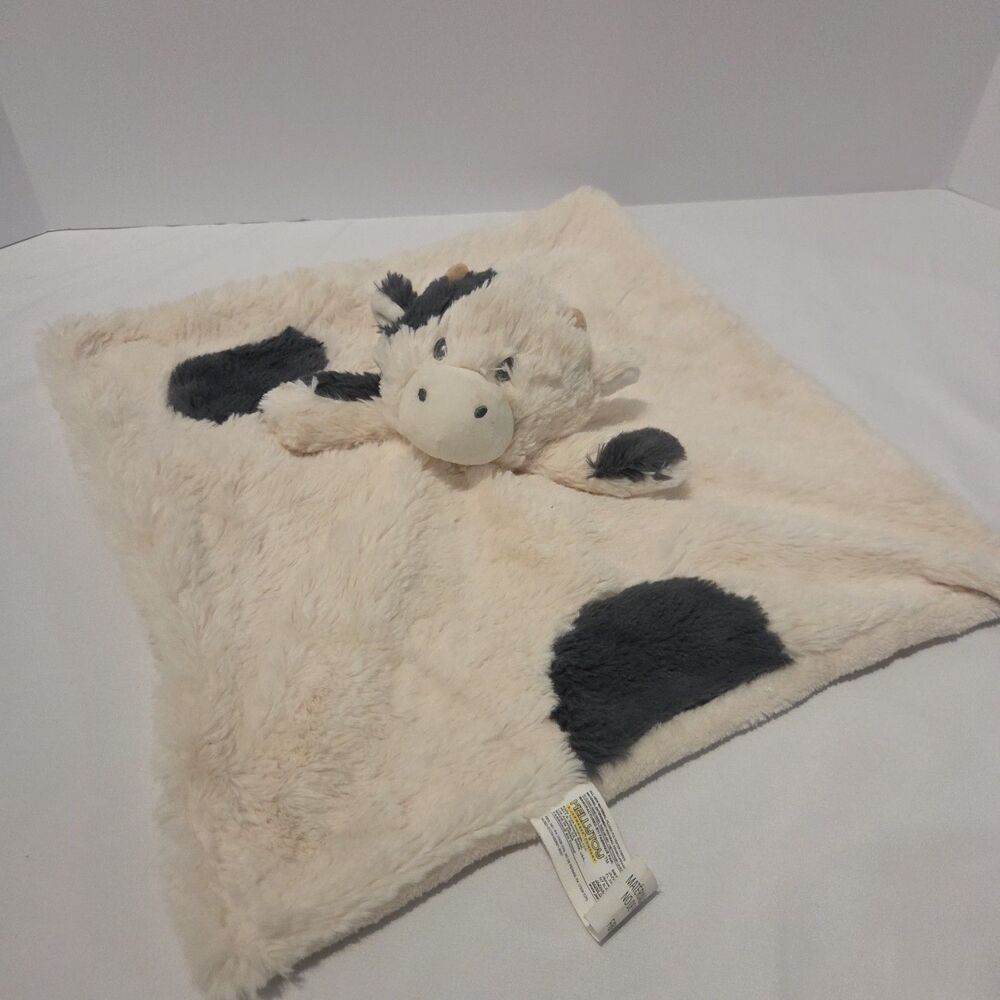 KELLYTOY K Luxe Cow Lovey Rattle Plush Security Blanket Farm Barnyard Sewn Eyes